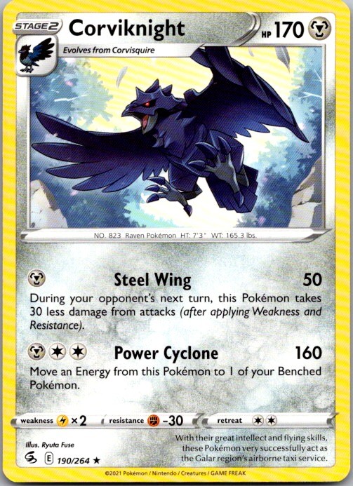 Corviknight 190/264 Rare Fusion Strike Pokemon Near Mint