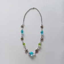 Blue Green Clear Bead Silver Tone Starfish Shell Link Necklace