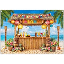 Luminora 7x5ft Summer Aloha Tiki Bar Backdrop Tropical Beach 7x5 ft
