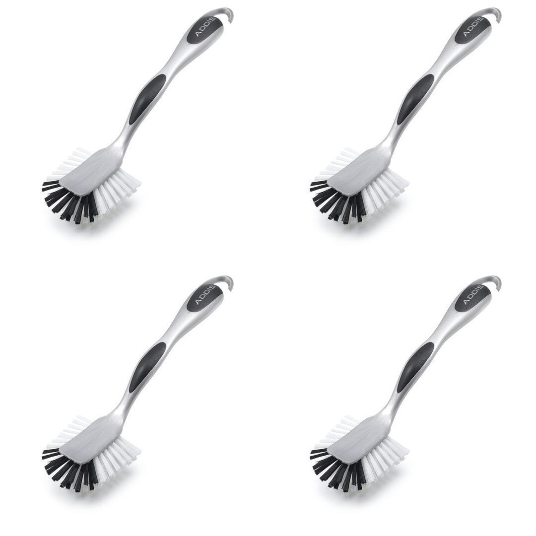 4x Addis Ultra Grip Kitchen Washing Up Dish Cleaning Brush Scraper Marks - Grey