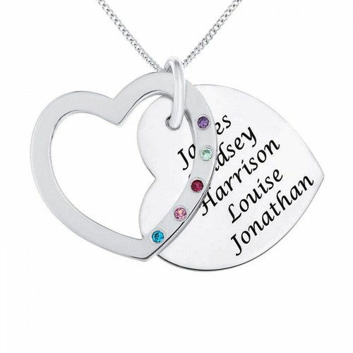 Personalisierte 5 Namenskette echt Silber Geburtsstein Anhänger Familie Andenken Geschenk - Bild 1 von 5