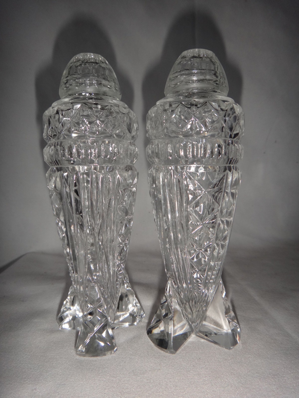 American Brilliant Period Cut Glass Rocket Ship / Bomb Salt & Pepper Shakers