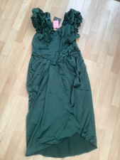 Prettylittlething Ererald Green Satin MIDI Dress Size 10      BNWT.