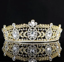 Regal Austrian Crystal Rhinestone Tiara Crown Prom Pageant Bridal Wed Gold T78g