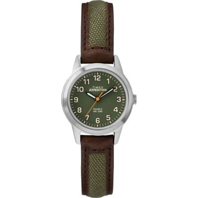 Timex TW4B12000, Women's ''Expedition'' Brown Leather/Nylon Watch, Indiglo, NEW
