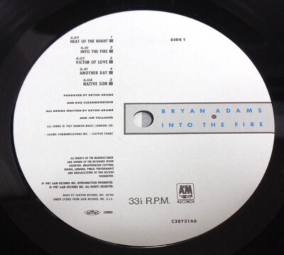 Bryan Adams Into The Fire 1987 A&M C28Y3166 Japan LP OBI