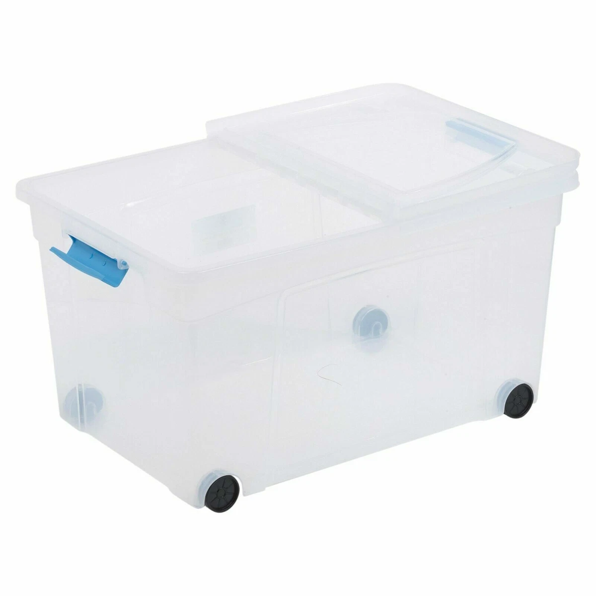 110L Large Clear Clip Storage Box Wheeled Container Stackable Book Shoes  Toy Box