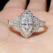 2 Ct Marquise Cut Lab Created Diamond Engagement Ring 14K White Gold Plated