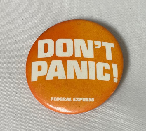 Lotto 3 bottoni spilla metallo vintage "DON'T PANIC" - Foto 3 di 5