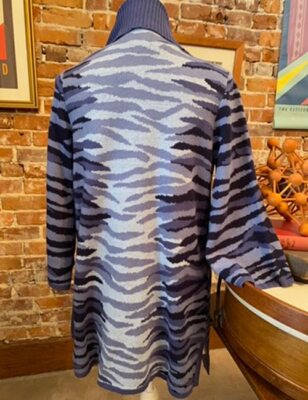 Isaac Mizrahi Blue Zebra Animal Jacquard 3/4 Sleeve Cardigan