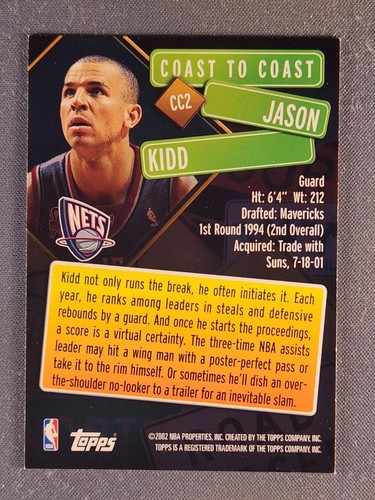 2002-03 Topps Coast to Coast #CC2 Jason Kidd Refractor SSP Rare - Picture 2 of 2