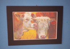 5" x 7" Matted 4" x 6" Print of Portrait Painting Tender Moment 2 Hereford Cows