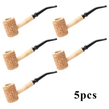 5pcs Bent Bit Corn Cob Pipe Black Curved Varnished Stem Corncob Tobacco Pipe