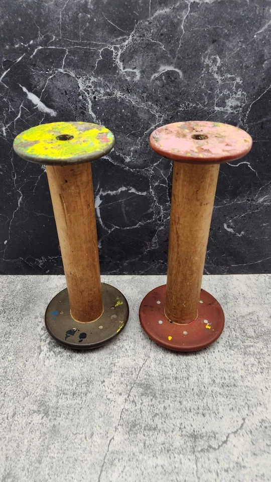 Juego de 2 carretes de madera antiguos textiles Pennsylvania Foto 2 de 4