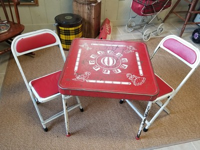 Red White Vintage Metal Kid Child S Table Chair Set Numbers 1950s Retro Ebay