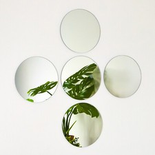 Set of 5 Round 8" Glass Mirror Wall Tiles Self Adhesive Stickers Stick On Pads