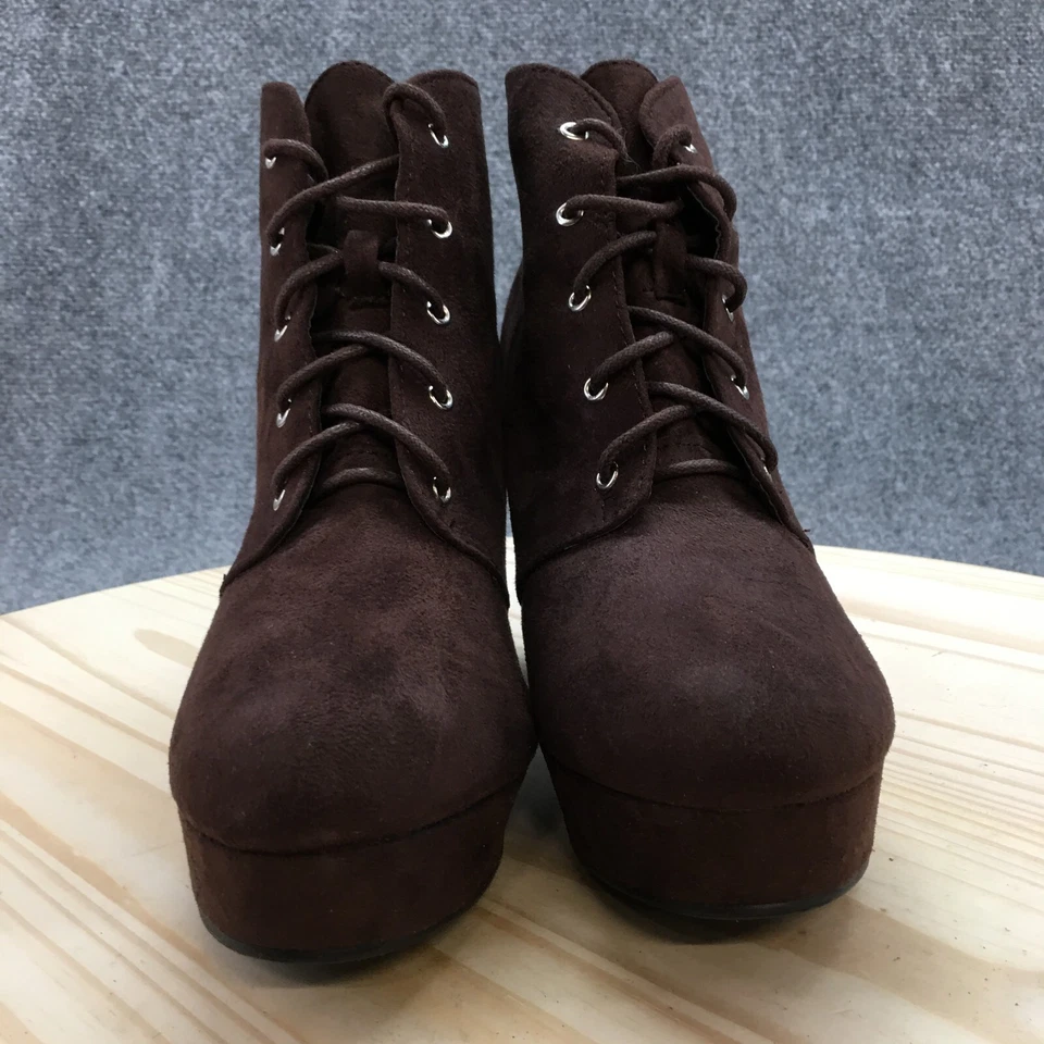 Forever Boots Mujer 8.5 Camille Botines Marrón Imitación Cuero Tacones con Cordones Foto 4 de 4