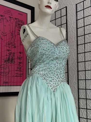 Y2K Prom Pageant Gown-Dress-Aqua Blue-silk-sweetheart-Vintage Inspired-Small - 第 9/24 張圖片