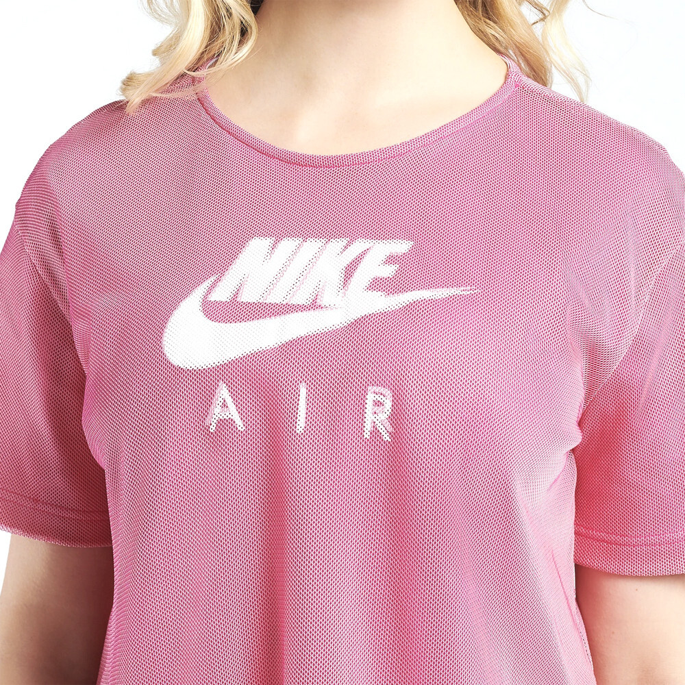 NWT Nike Air Women's Mesh Overlay Crop Top Loose Fit T-Shirt Fireberry Pink