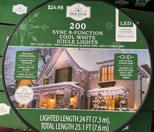 New 200 Count 8 Function COOL White LED Icicle Lights Christmas Sync Lighting