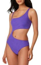 NEW Bar III Womens Ribbed One Shoulder Cutout One Piece Swimsuit Purple Large