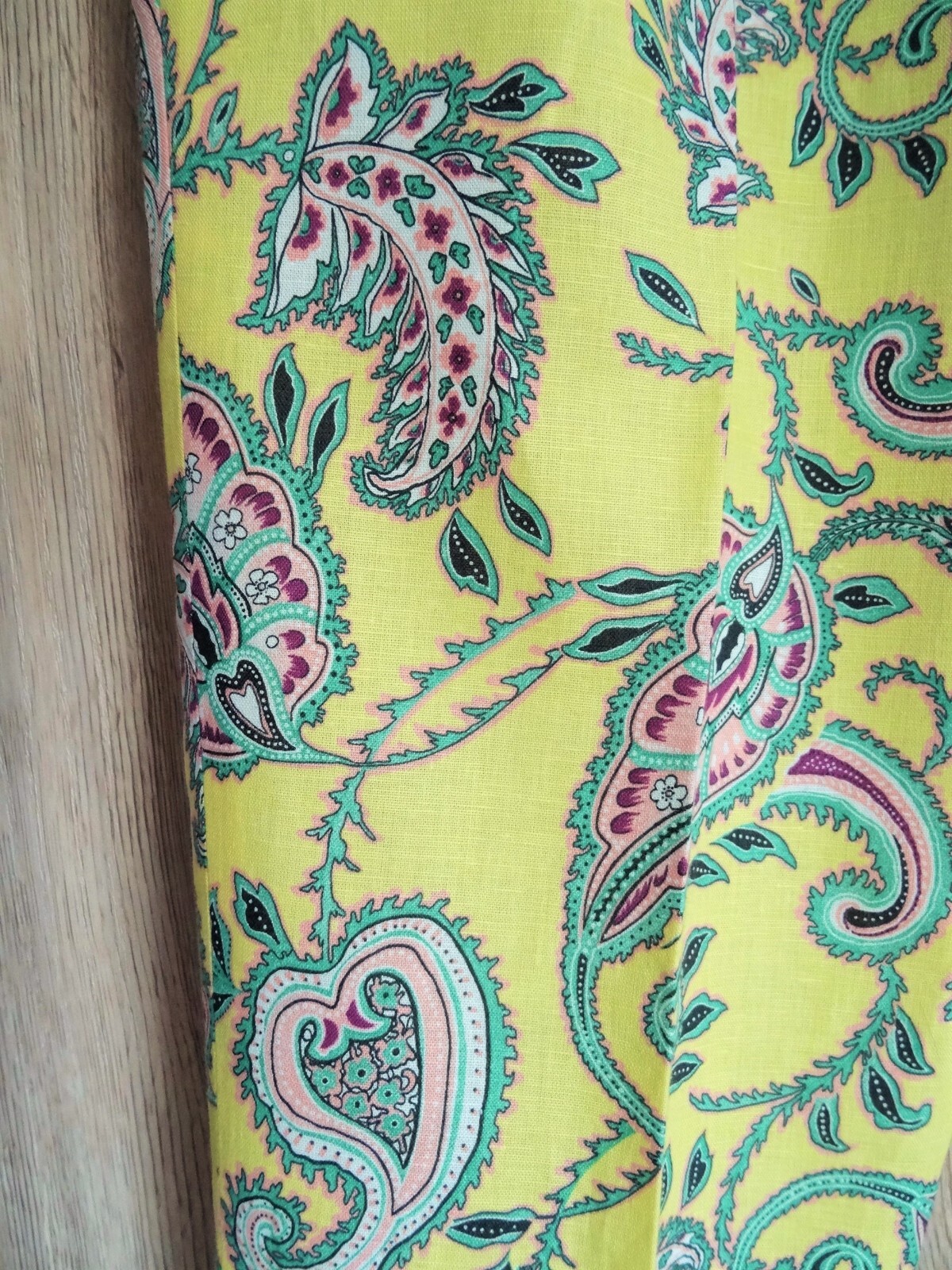 ZARA YELLOW PAISLEY PRINT LINEN BLEND TROUSERS WITH FRINGING SIZE M thumbnail 5