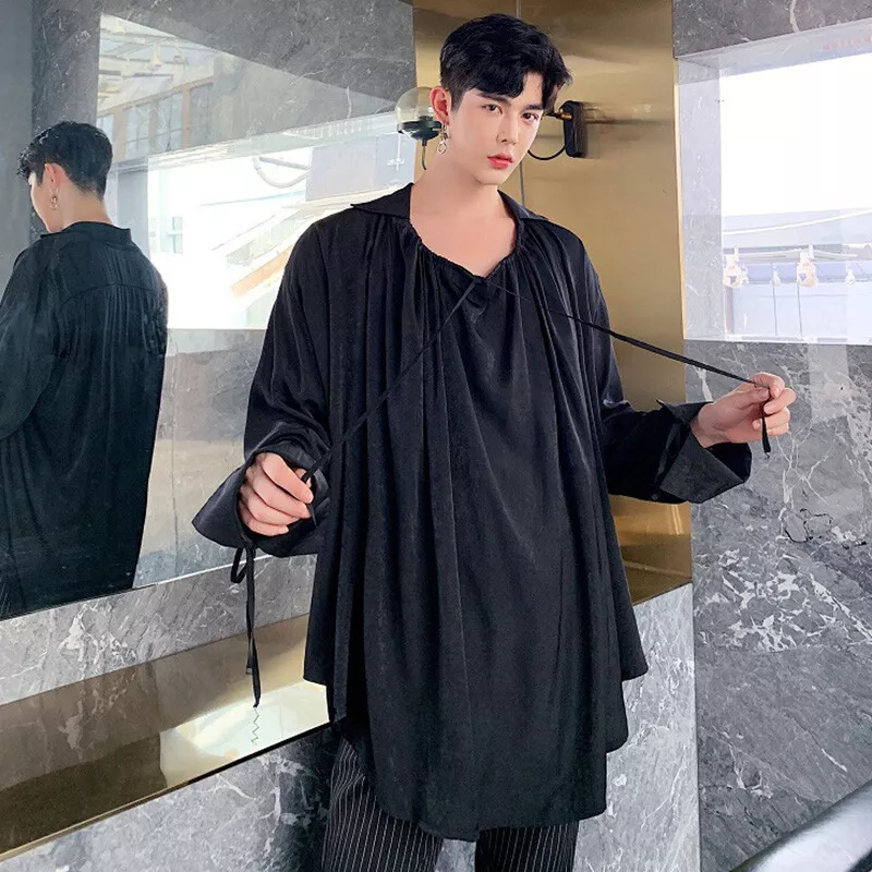 Men Loose Long Sleeve V Neck Shirt Oversized Longline Blouse Tops T-Shirt  Casual