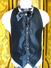 Classic Style Black Backless Tuxedo Vest With Rhinestone Buttons Formal Look M