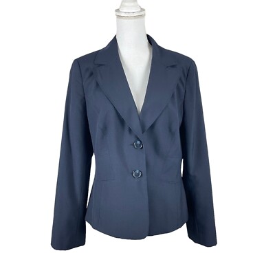 Ann Taylor navy blazer sz 14 button classic wool business lined shoulder  pad