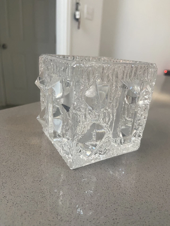 Jarrón portavelas de cristal Iceberg brutalista MCM de colección hecho en Alemania Occidental Foto 2 de 4