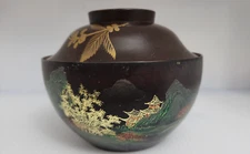 Vintage Traditional Echizen Nuri Soup Bowl Lacquerware Koi Fish Mismatched Lid