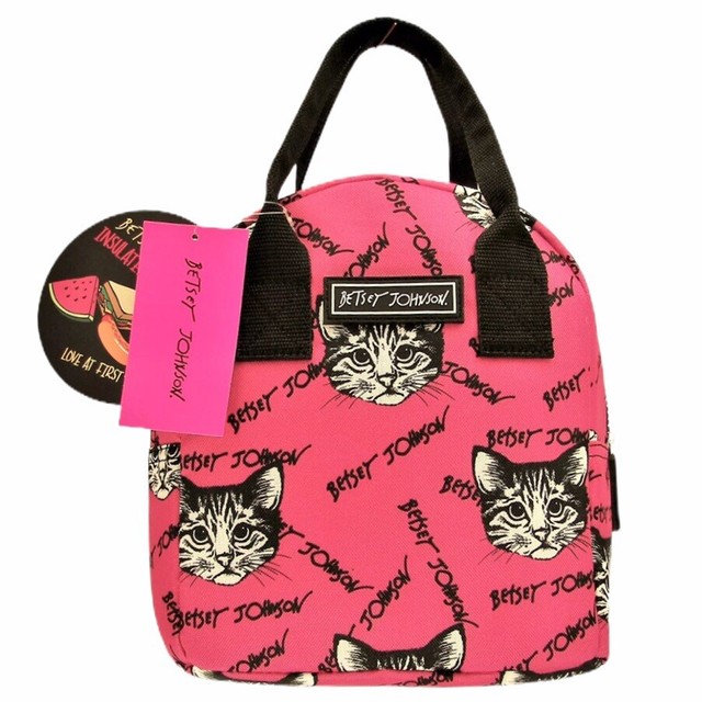 Betsey Johnson Kitty Cat Face Insulated Soft Lunch Tote Bag Fushia Pink