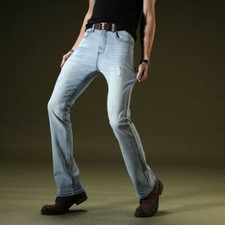 Mens Denim Ripped Jeans Pants Flared Bootcut Distressed Bell Bottom Trousers