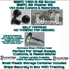 200pc Set Black 1/8th 2-56 Screw Self Tap For 1/64 Scale Customs Restorations