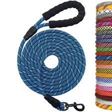 Heavy Duty Rope Dog Leash 20 Ft 1/2 Inch Nylon Blue Black Padded Handle