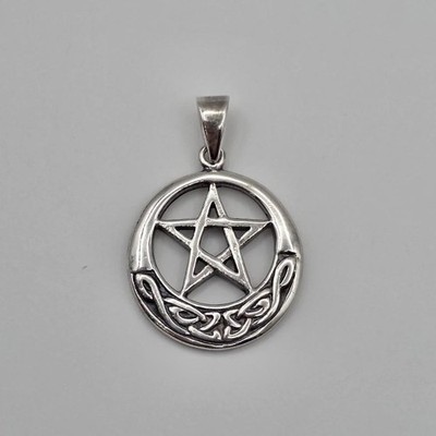 925 Sterling Silver Celtic Knot Accent Wiccan Pagan Pentacle Pentagram Pendant