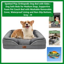 Orthopedic Dog Bed with Bolster - Medium Supportive Couch for Dogs, Grey