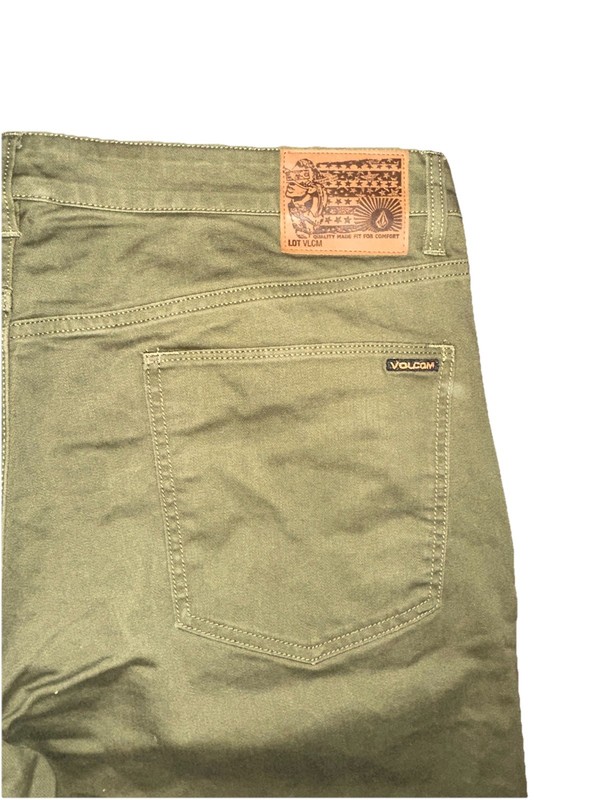 Volcom Vorta Slim Straight Stretch Denim Jeans Olive Green Mens Size 40 x 32