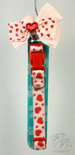 New Valentine Pink Heart Print Dog Collar Red Buckle Adjustable Sizes S/M L Cute