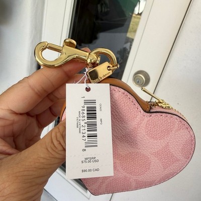 Coach Heart Bag Charm In Signature Canvas CEA22 Powder Pink | eBay