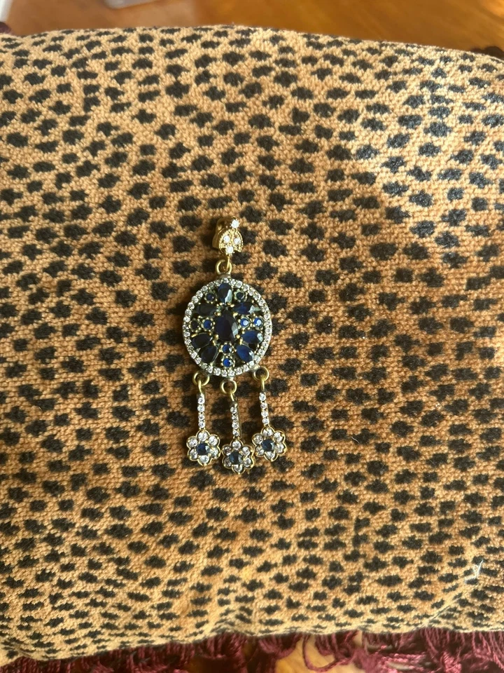 Blue Sapphire and White Topaz Silver 925 Pendant Turkish Handmade GOLD - Image 2 of 4