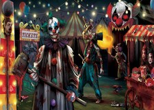 7x5 FT Halloween Evil Circus Clown Theme Backdrop Haunted House Horror Scary Evi