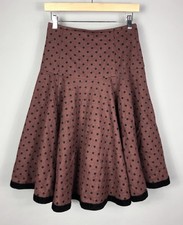 VTG Mondi Flare Polka Dot Wool Blend Skirt 34 Brown Black High Rise Zip Germany