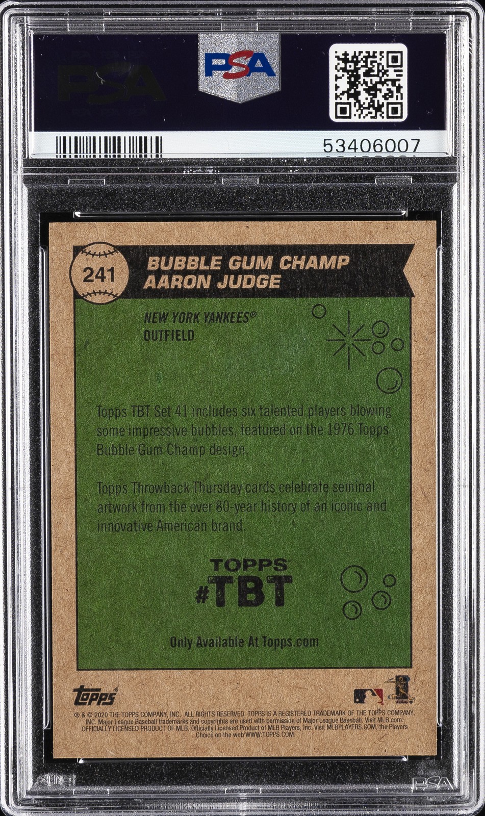 2020 TOPPS THROWBACK THURSDAY #241 AARON JUDGE PSA 9 view 2