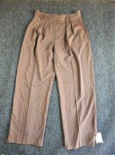 Asos Design Dress Pants Womens 12 Tall Brown Pleated Career Formal Business