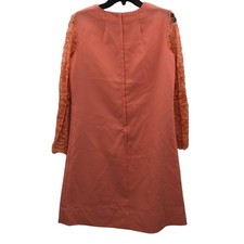Vintage Womens Embroidered Lace Long Sleeve Mini Dress Orange 33 Inches