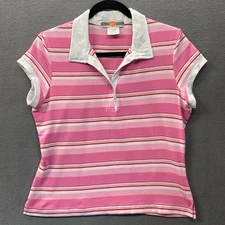 Vtg Y2K 90s 00s Baby Tee Polo Shirt Juniors L Pink White Stripe Kawaii Preppy