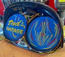 Vintage Hot Rod Dads Garage Sign pinstriped Painting Car Art 50s Headlight bezel