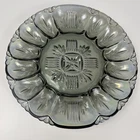 Federal Glass Iridescent Carnival Smoky Gray Egg Plate Tray 12 Whole Egg Vintage