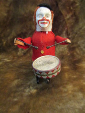Antique Schuco Solisto Clown Drummer Wind Up Toy W/Key/Made in Germany WORKS 